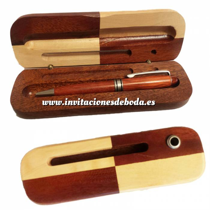 Imagen Boligrafos Bolígrafo imitacion madera Cerezo con caja de madera bicolor 